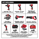 Milwaukee M18 FUEL 18V Lithium‑Ion Brushless Cordless Combo Kit with (2) 5.0 Ah Batteries, 7 Tools + 18‑Ga Brad Nailer