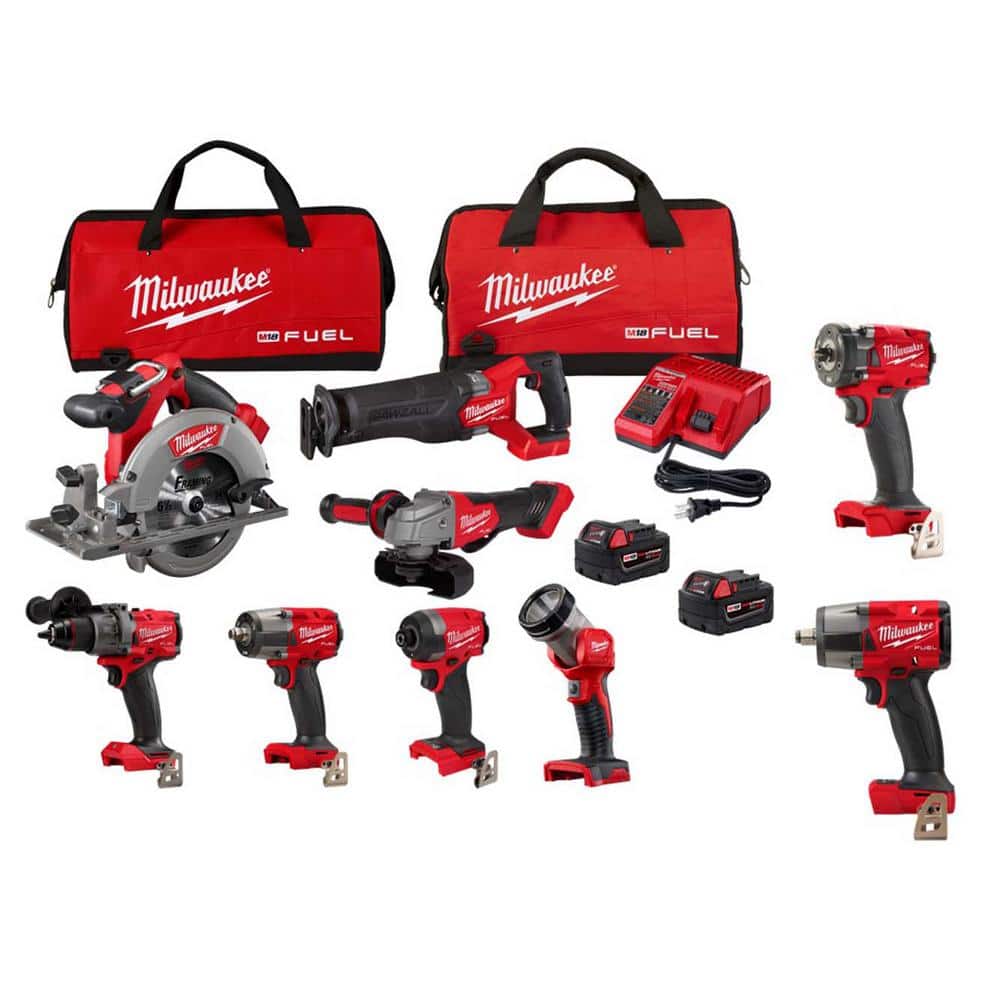 Milwaukee M18 FUEL 18V Lithium‑Ion Brushless Cordless Combo Kit (7‑Tool) with 1/2 in. & 3/8 in. Impact Wrenches