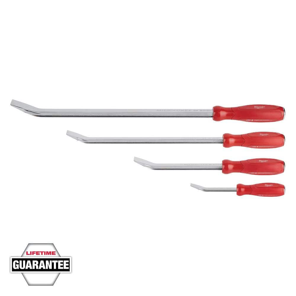Milwaukee Pry Bar Set (4-Piece) — 8, 12, 18, 24 in. Bars with Storage Tray