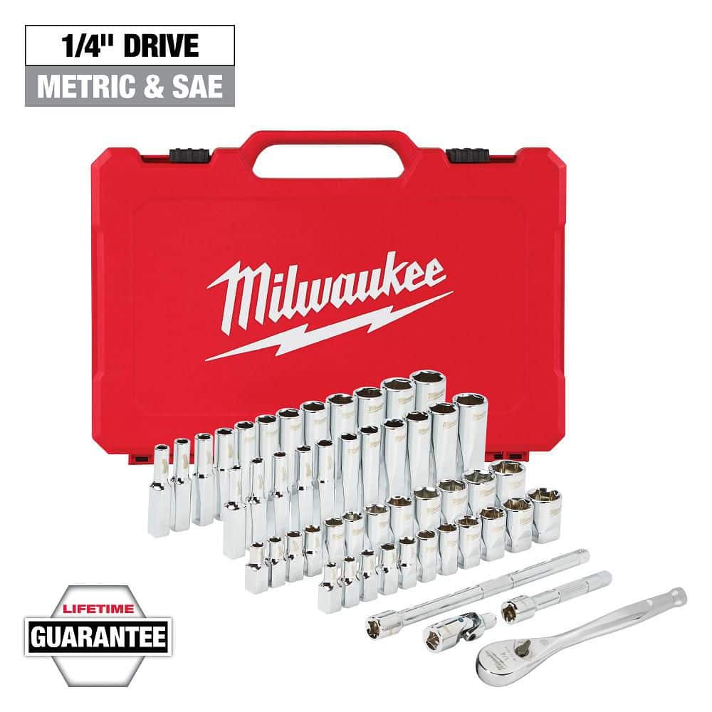Milwaukee 1/4 in. Drive SAE/Metric Ratchet & Socket Mechanics Tool Set with 9 in. Extended Ratchet (51-Piece)