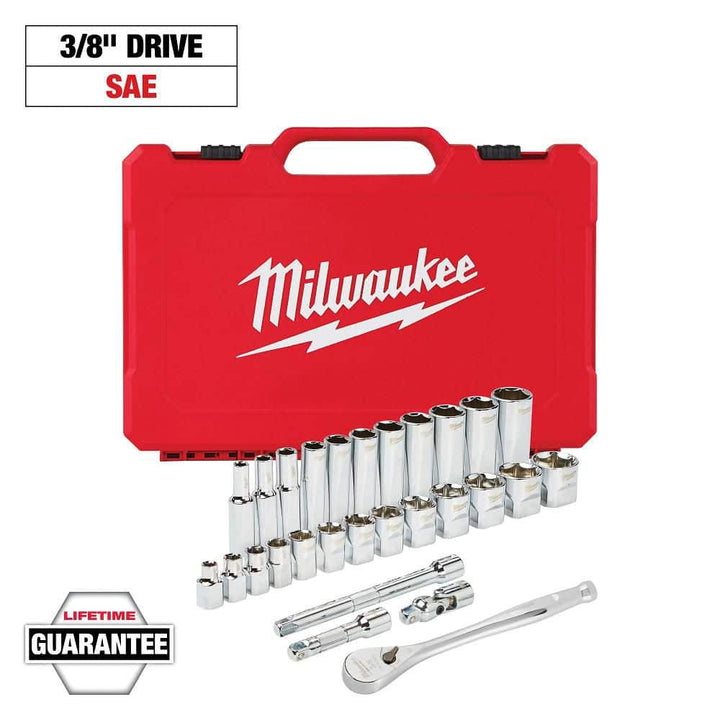 Milwaukee 3/8 in. Drive SAE Ratchet & Socket Mechanics Tool Set, 28-Piece (Model 48-22-9408)