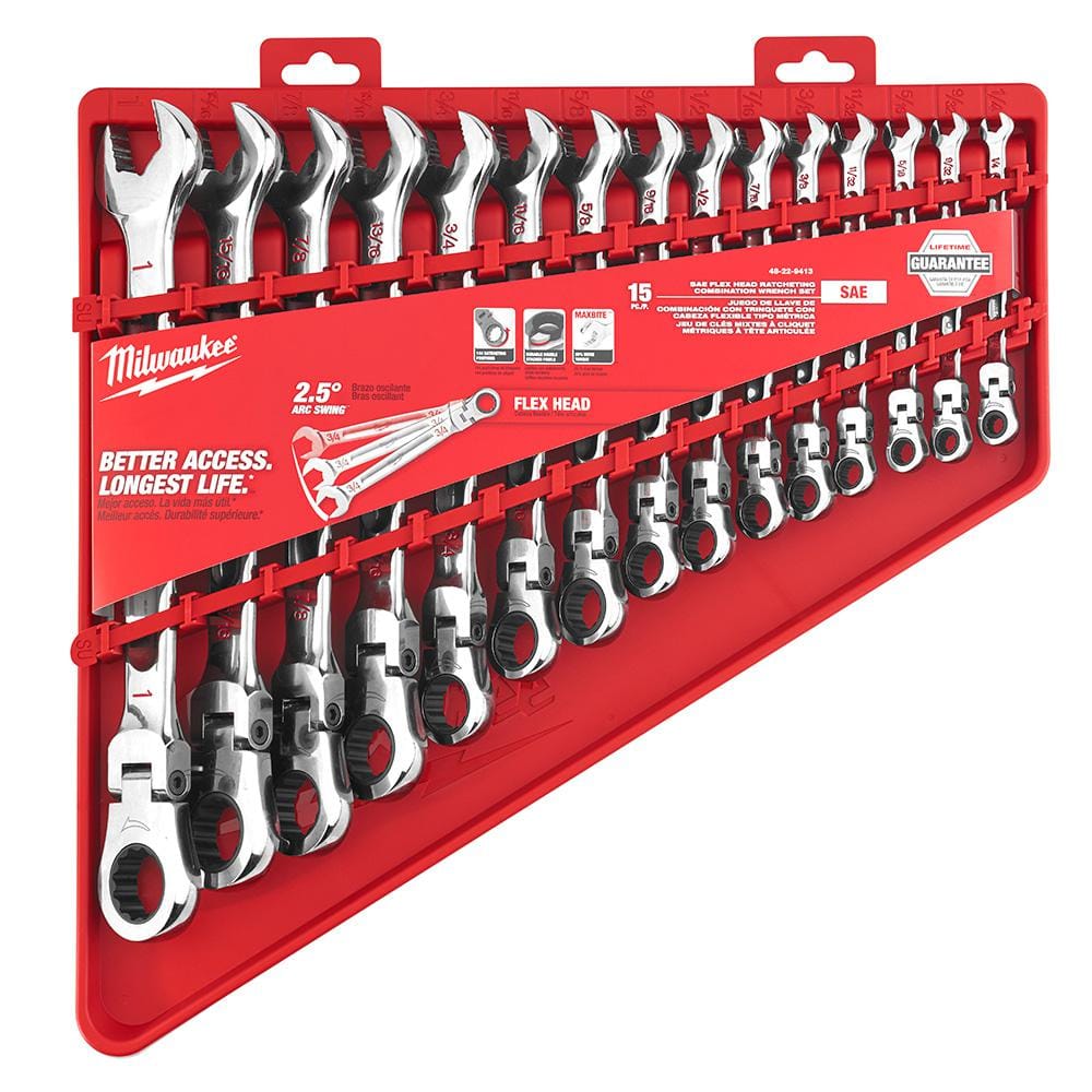 Milwaukee 144-Position Flex-Head Ratcheting Combination Wrench Set SAE with Screwdriver Set (25-Piece)