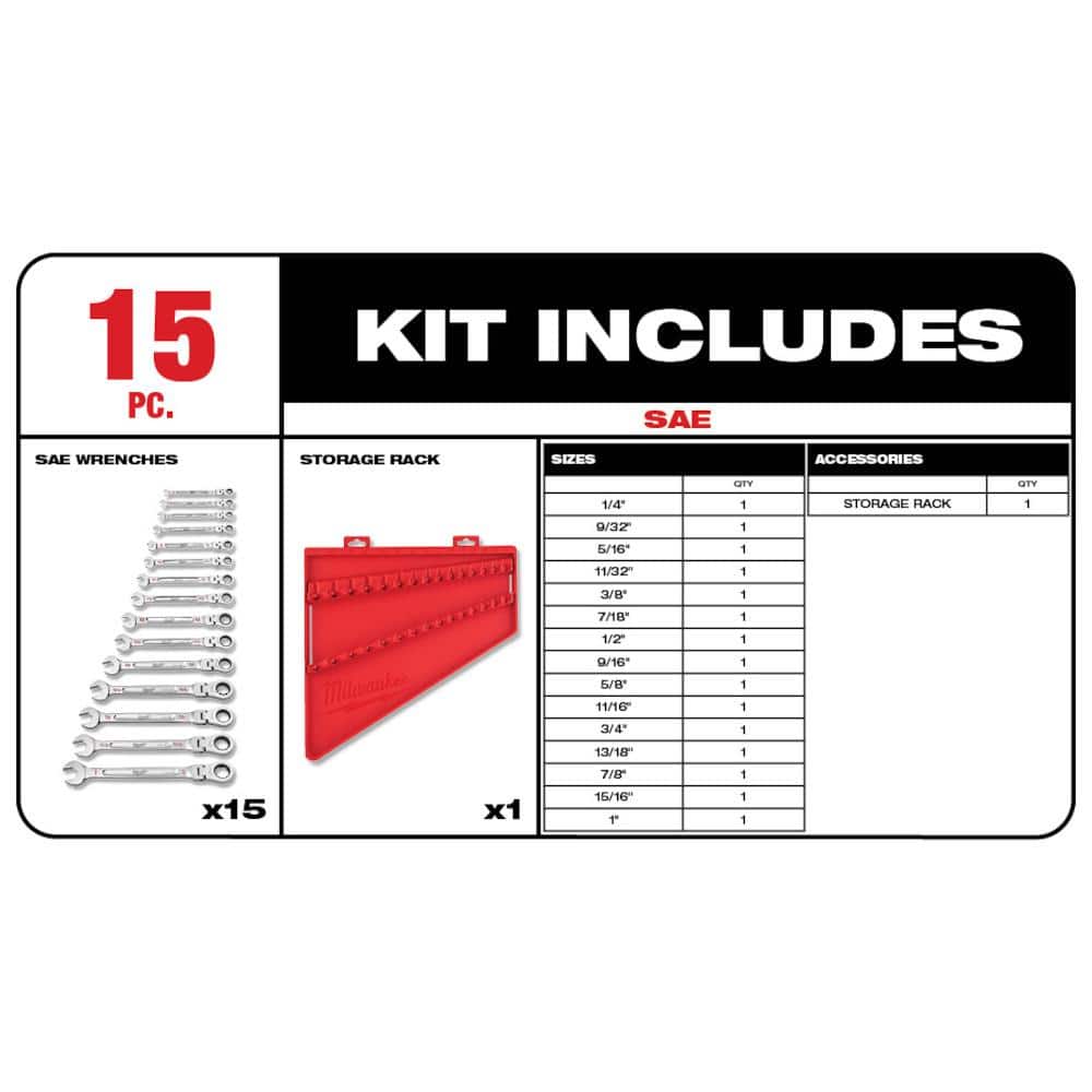 Milwaukee 144-Position Flex-Head Ratcheting Combination Wrench Set SAE with Screwdriver Set (25-Piece)