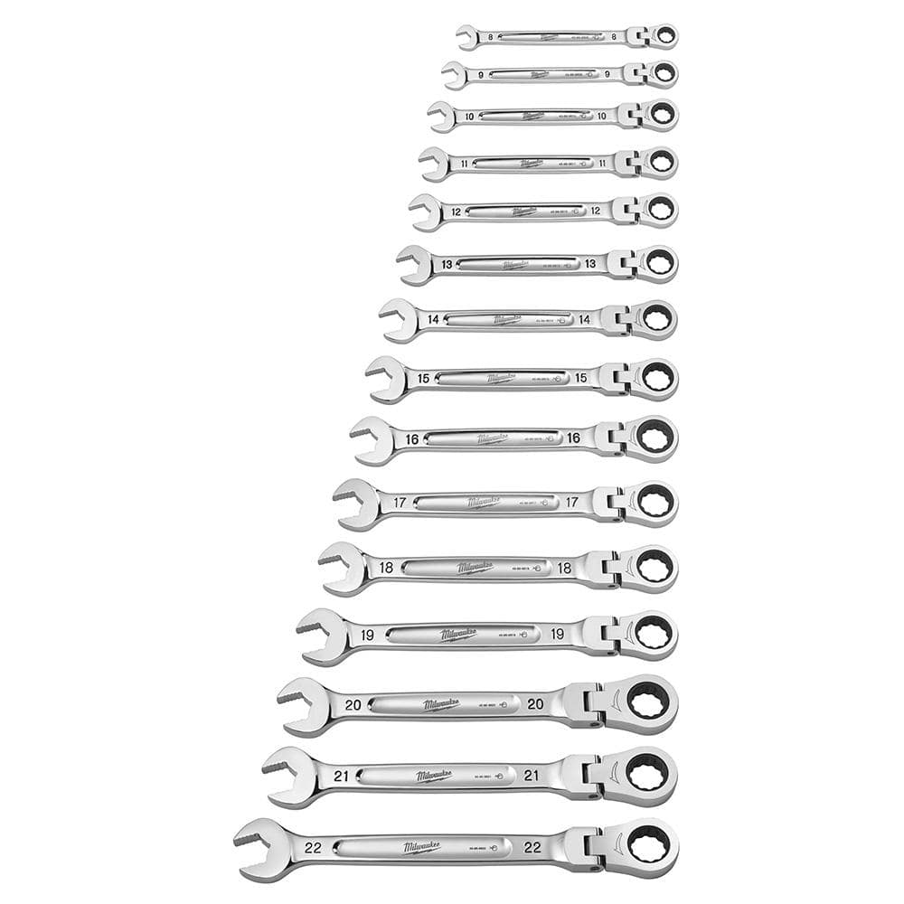 Milwaukee 144-Position Flex-Head Ratcheting Combination Wrench Set, Metric, with Hook & Pick Set (19-Piece)
