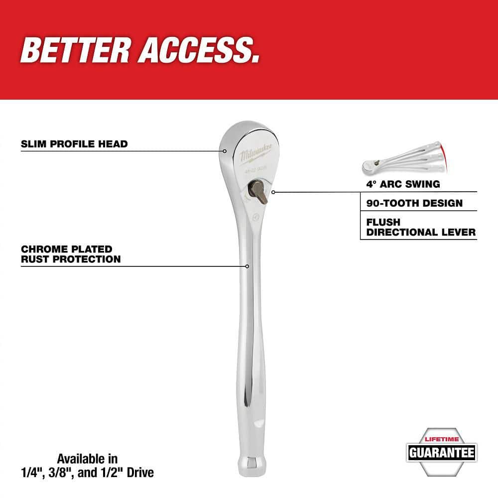 Milwaukee 3/8 in. Drive 90-Tooth Ratchet, 8.5 in Length