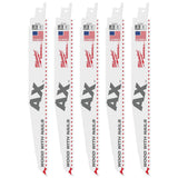 Milwaukee 9 in. 5 TPI AX Nail-Embedded Wood Cutting Reciprocating Saw Blades, Bi-Metal – 10 Pack