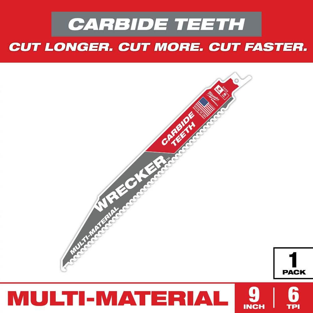 Milwaukee WRECKER 9 in. 6 TPI Carbide Teeth SAWZALL Reciprocating Saw Blade, Multi-Material (1-Pack)
