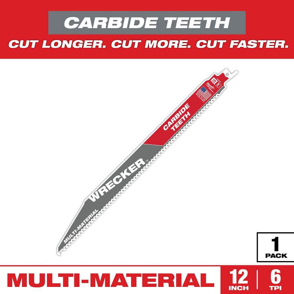 Milwaukee 12 in. 6 TPI WRECKER Carbide Teeth Multi‑Material SAWZALL Reciprocating Saw Blade