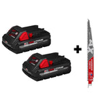 Milwaukee M18 18-Volt REDLITHIUM HIGH OUTPUT CP3.0 Battery Pack (2-Pack) with 9 in. 5 TPI AX Carbide Reciprocating Saw Blade