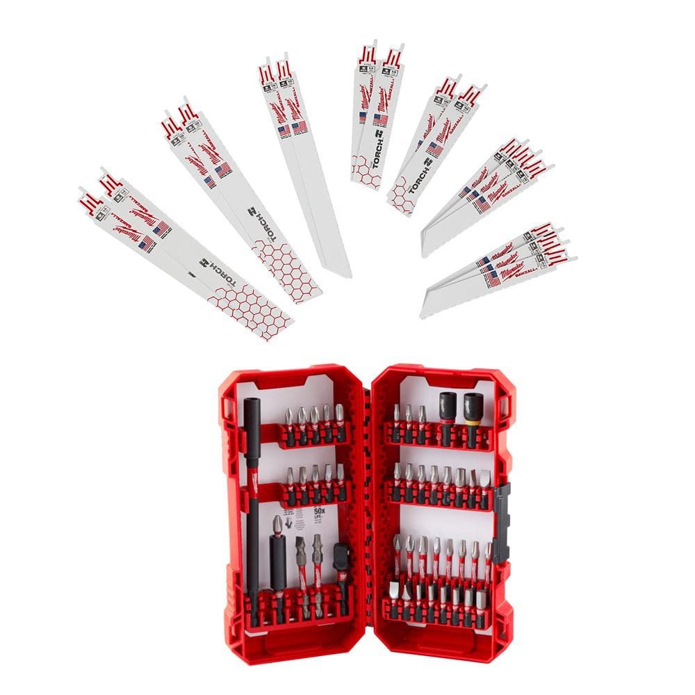 Milwaukee SAWZALL Metal-Cutting Bi‑Metal Reciprocating Blade Set with SHOCKWAVE Impact Duty Steel Driver Bit Set (61‑Piece)