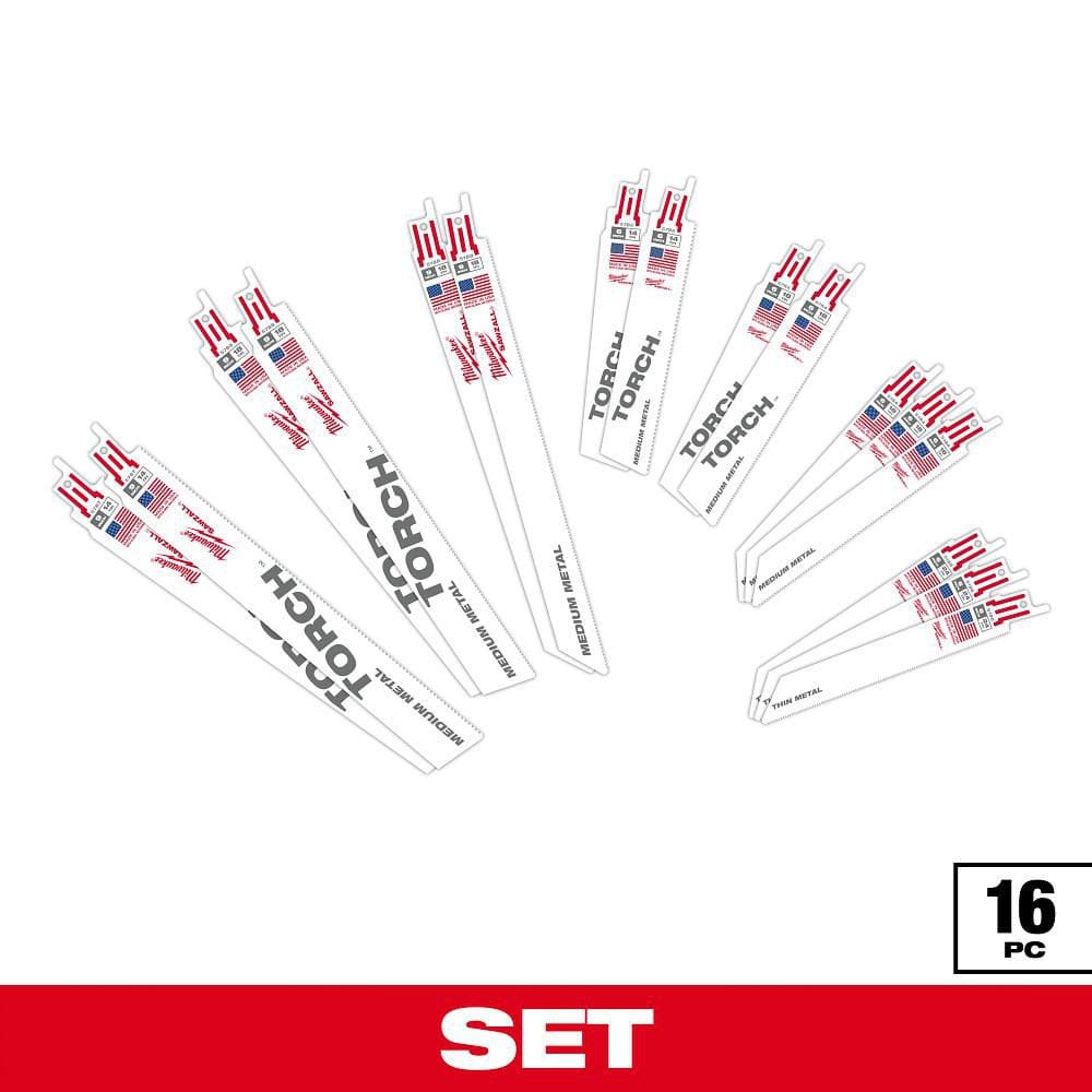 Milwaukee SAWZALL Metal Cutting Bi-Metal Reciprocating Blade Set, 16-Piece (Model 49-22-1216)