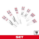 Milwaukee SAWZALL Metal Cutting Bi-Metal Reciprocating Blade Set, 16-Piece (Model 49-22-1216)