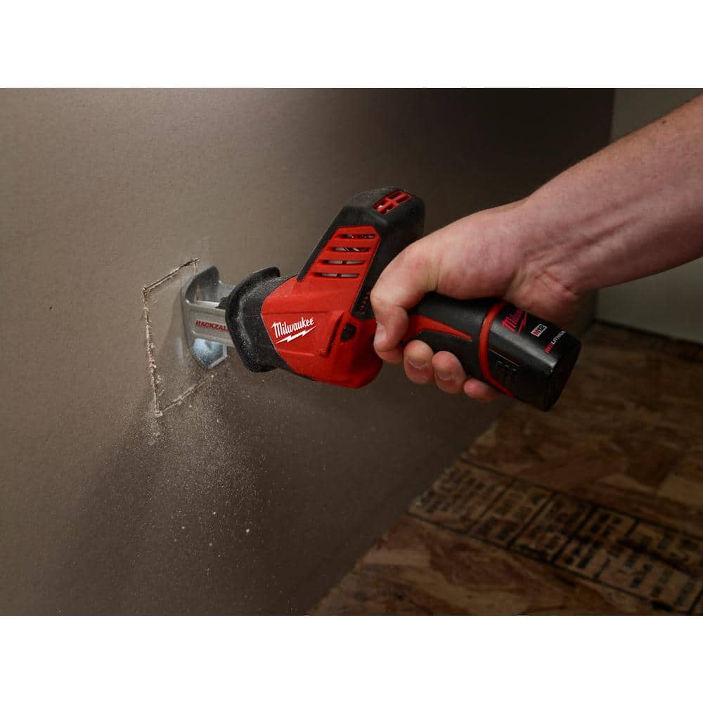 Milwaukee M12 12V Lithium-Ion HACKZALL Cordless Reciprocating Saw Kit with M12 3/8 in. Ratchet and 6.0 Ah XC Battery Pack
