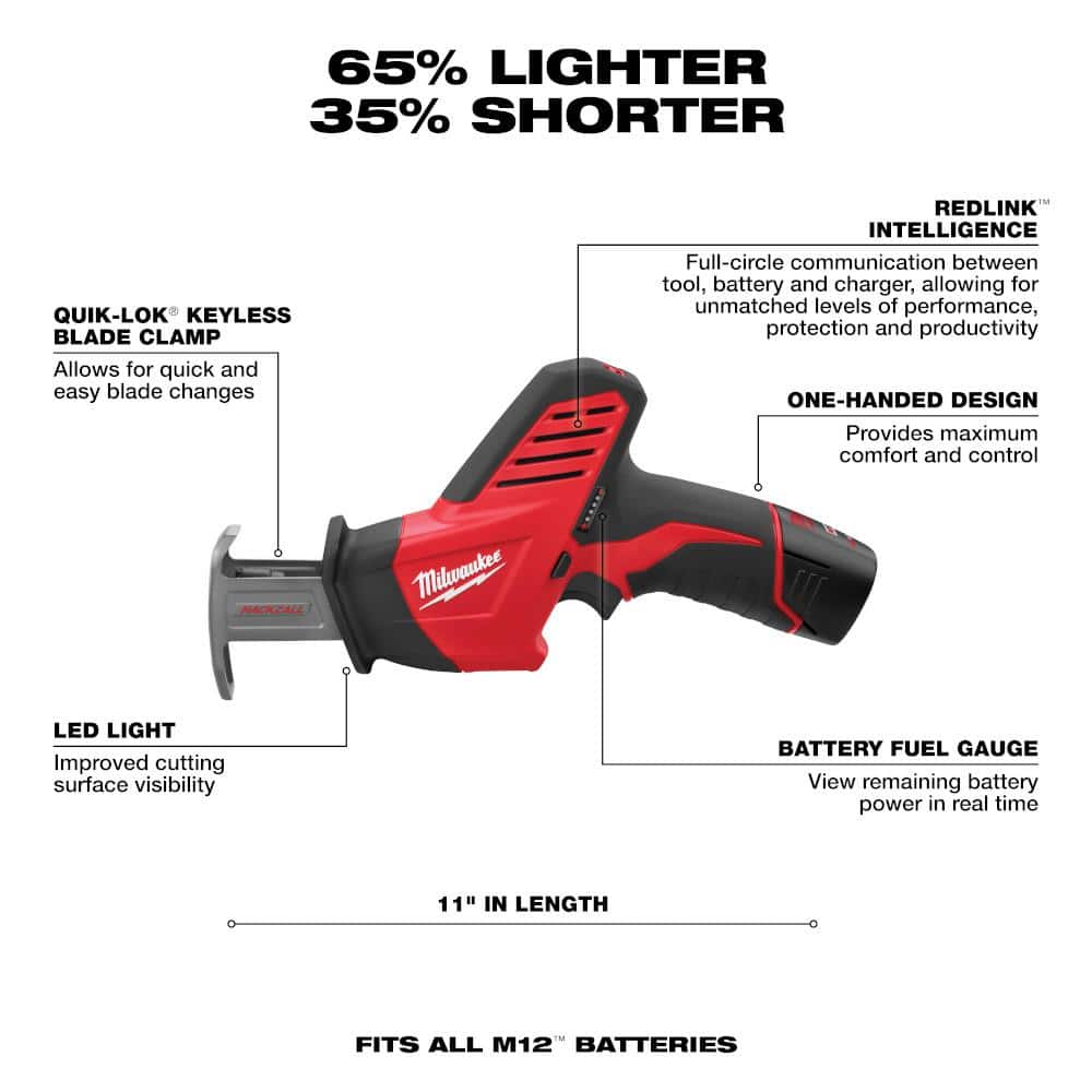 Milwaukee M12 12V Lithium-Ion HACKZALL Cordless Reciprocating Saw Kit with M12 Oscillating Multi-Tool & 6.0Ah XC Battery Pack