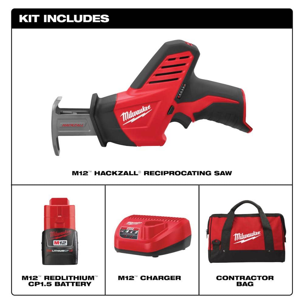 Milwaukee M12 12V Lithium-Ion HACKZALL Cordless Reciprocating Saw Kit with M12 Oscillating Multi-Tool & 6.0Ah XC Battery Pack
