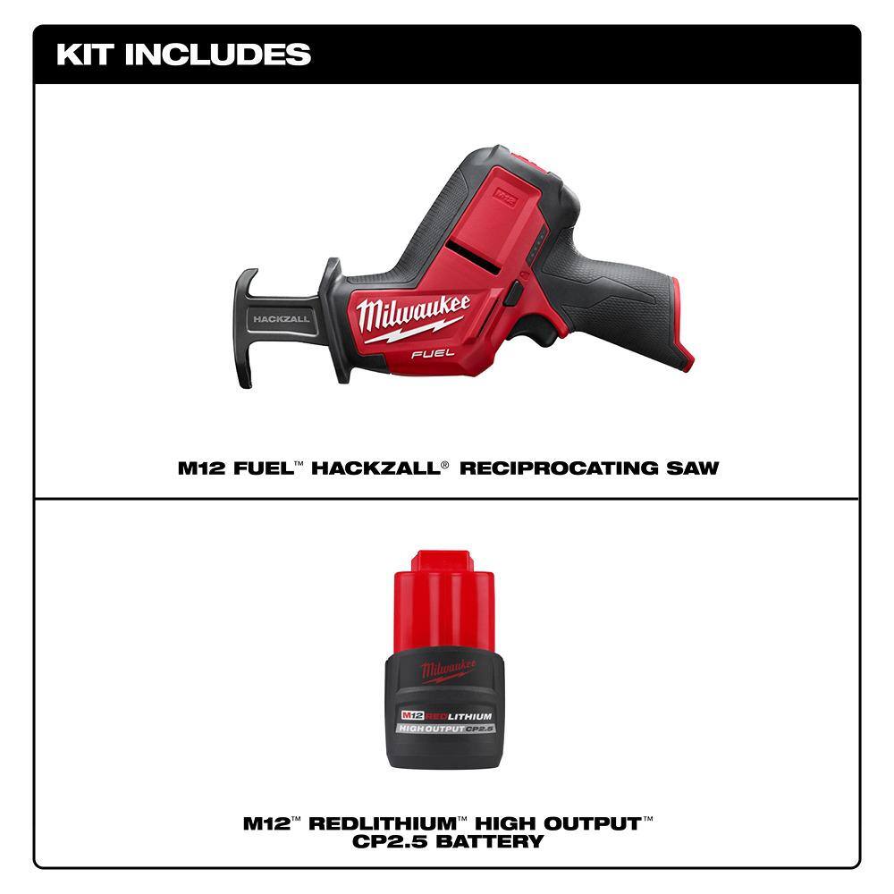 Milwaukee M12 FUEL 12V Lithium-Ion Brushless Cordless HACKZALL Reciprocating Saw & Multi-Tool Kit with (2) M12 CP2.5 Ah Batteries