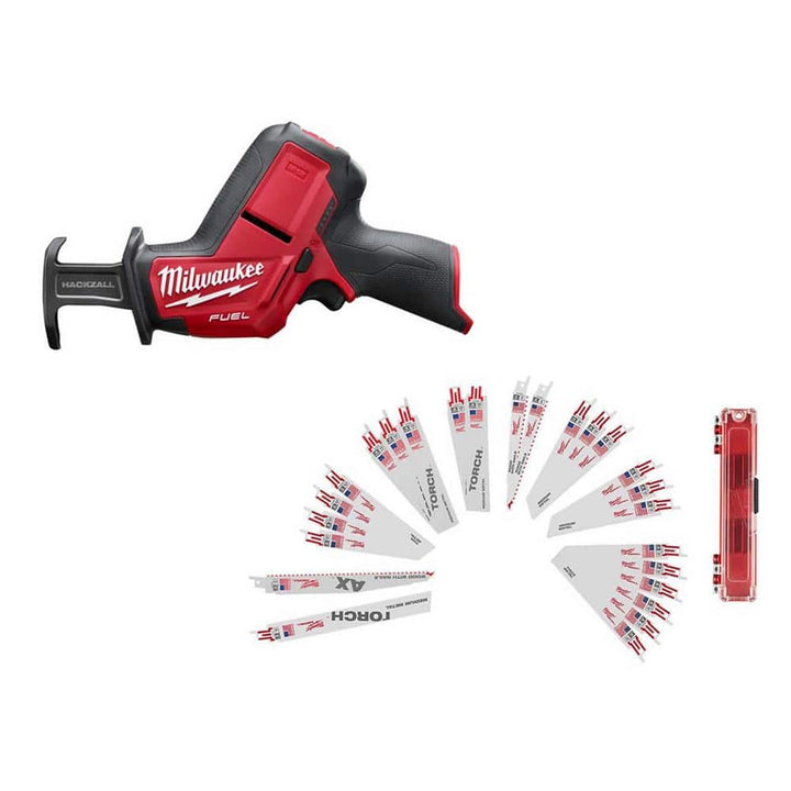 Milwaukee M12 FUEL 12V Lithium-Ion Brushless Cordless HACKZALL Reciprocating Saw (Tool-Only) with SAWZALL Blade Set (25-Piece)