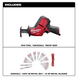 Milwaukee M12 FUEL 12V Lithium-Ion Brushless Cordless HACKZALL Reciprocating Saw (Tool-Only) with SAWZALL Saw Blade Set (25-Piece)