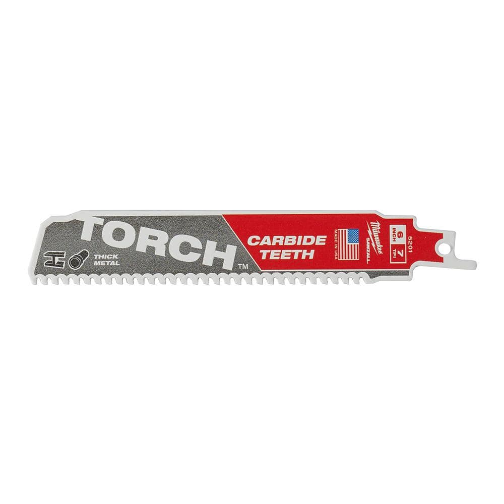 Milwaukee M18 18V Lithium-Ion Cordless HACKZALL Reciprocating Saw, Tool Only, with 6 in. TORCH Carbide Teeth Metal-Cutting SAWZALL Blade