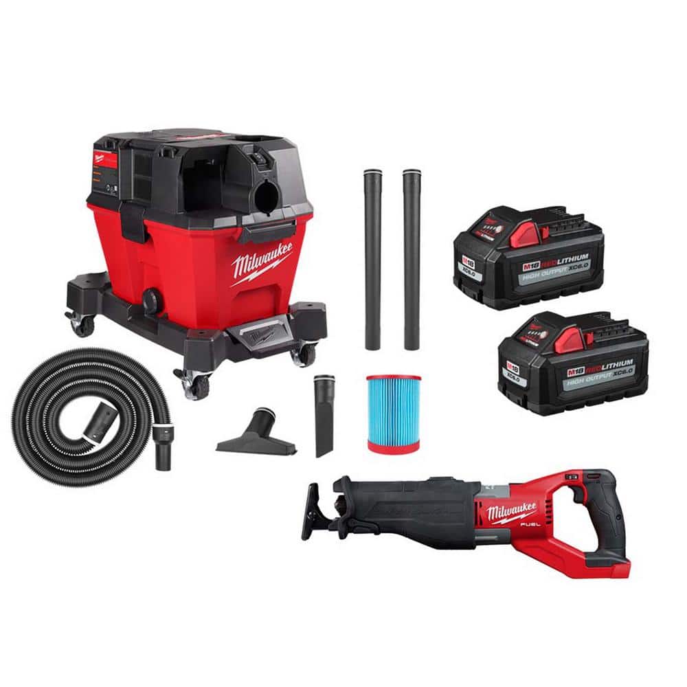 Milwaukee M18 FUEL 18V Li‑Ion Brushless Cordless Super SAWZALL Reciprocating Saw with Wet/Dry Vac & (2) High Output 6.0Ah Battery Pack