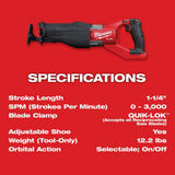 Milwaukee M18 FUEL 18V Lithium-Ion Brushless Cordless Super Sawzall Reciprocating Saw W/Impact Driver and 8.0Ah Starter Kit