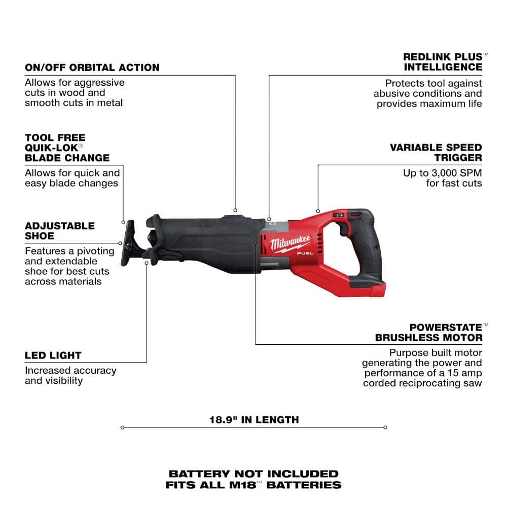 Milwaukee M18 FUEL 18-Volt Lithium-Ion Brushless Cordless Super Sawzall Orbital Reciprocating Saw W/Multi-Tool & 8.0Ah Starter Kit