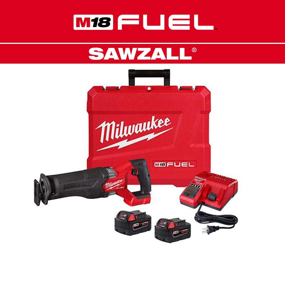 Milwaukee M18 FUEL 18V Brushless Cordless SAWZALL Reciprocating Saw Kit with Two 5.0 Ah Batteries, Charger & Hard Case (Model 2821-22)
