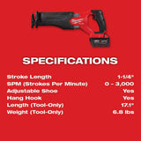 Milwaukee M18 FUEL 18V Brushless Cordless SAWZALL Reciprocating Saw Kit with Two 5.0 Ah Batteries, Charger & Hard Case (Model 2821-22)