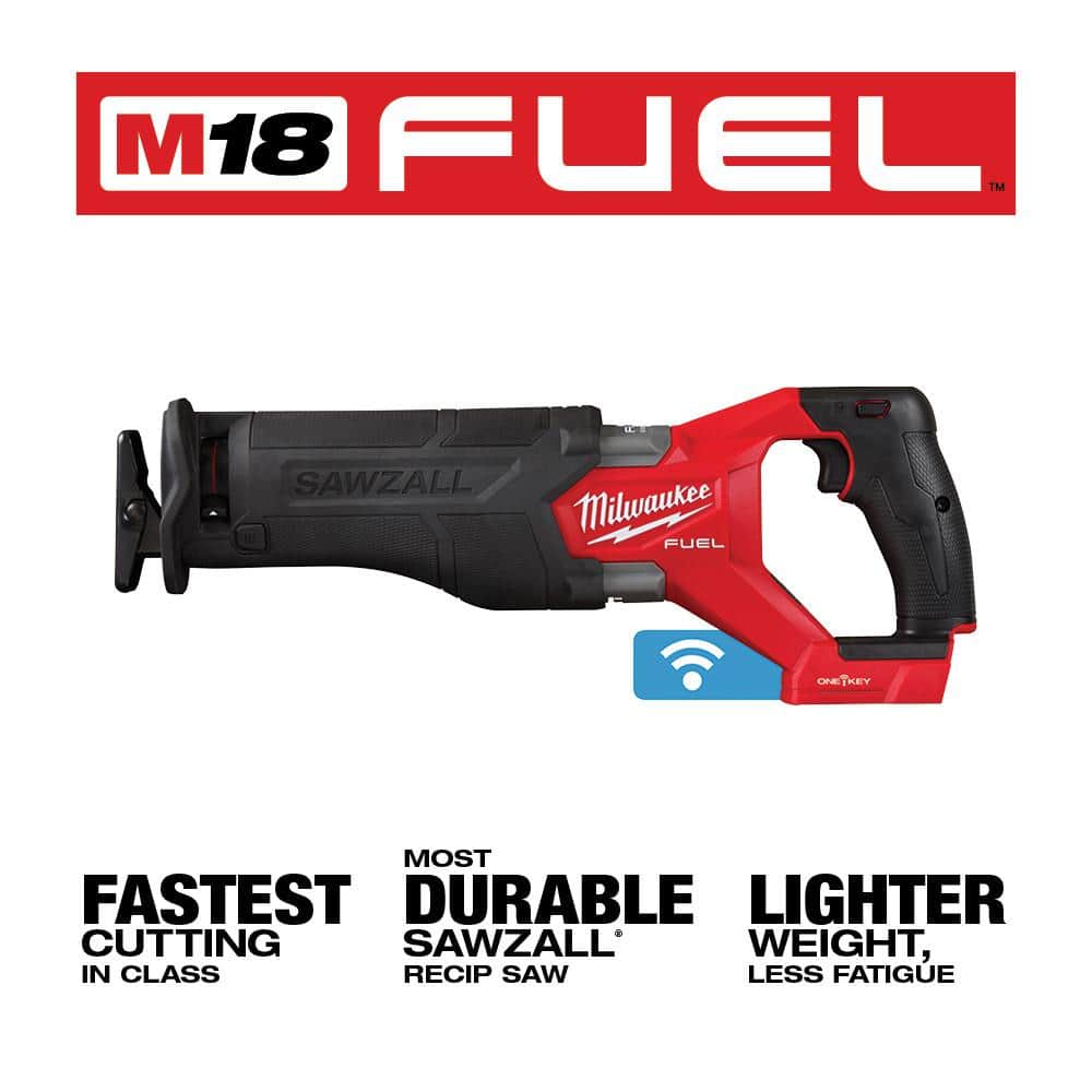 Milwaukee M18 FUEL ONE-KEY 18V Lithium-Ion Brushless Cordless SAWZALL Reciprocating Saw, Tool-Only (Model 2822-20)