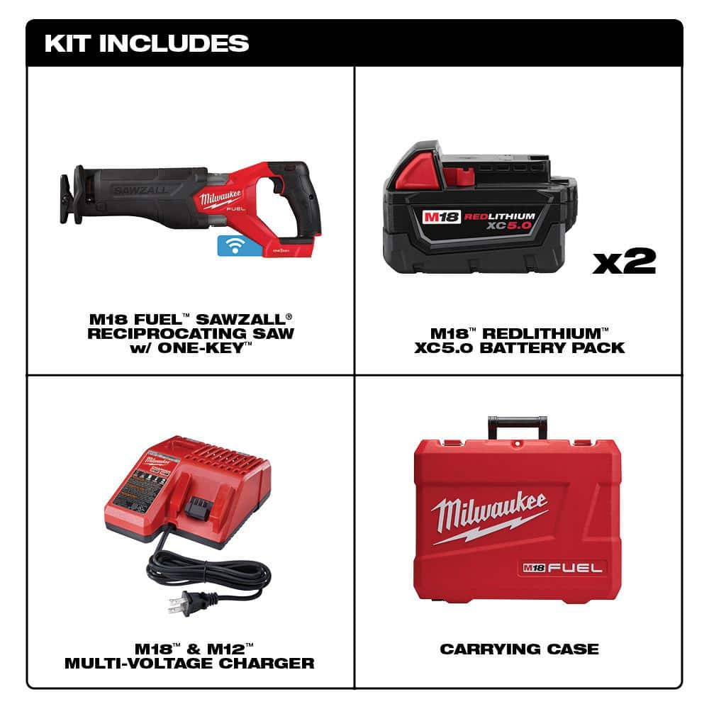 Milwaukee M18 FUEL ONE-KEY 18V Brushless Cordless SAWZALL Reciprocating Saw Kit with (2) 5.0Ah Batteries & Case