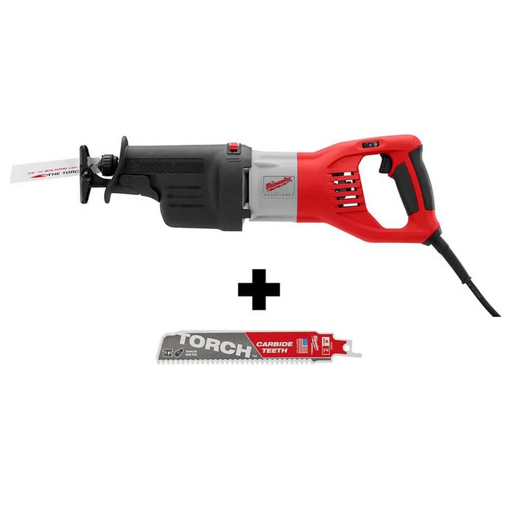 Milwaukee 15 Amp 1-1/4 in. Stroke Orbital Super SAWZALL Reciprocating Saw with Hard Case & TORCH Carbide Blade, 8-ft Cord