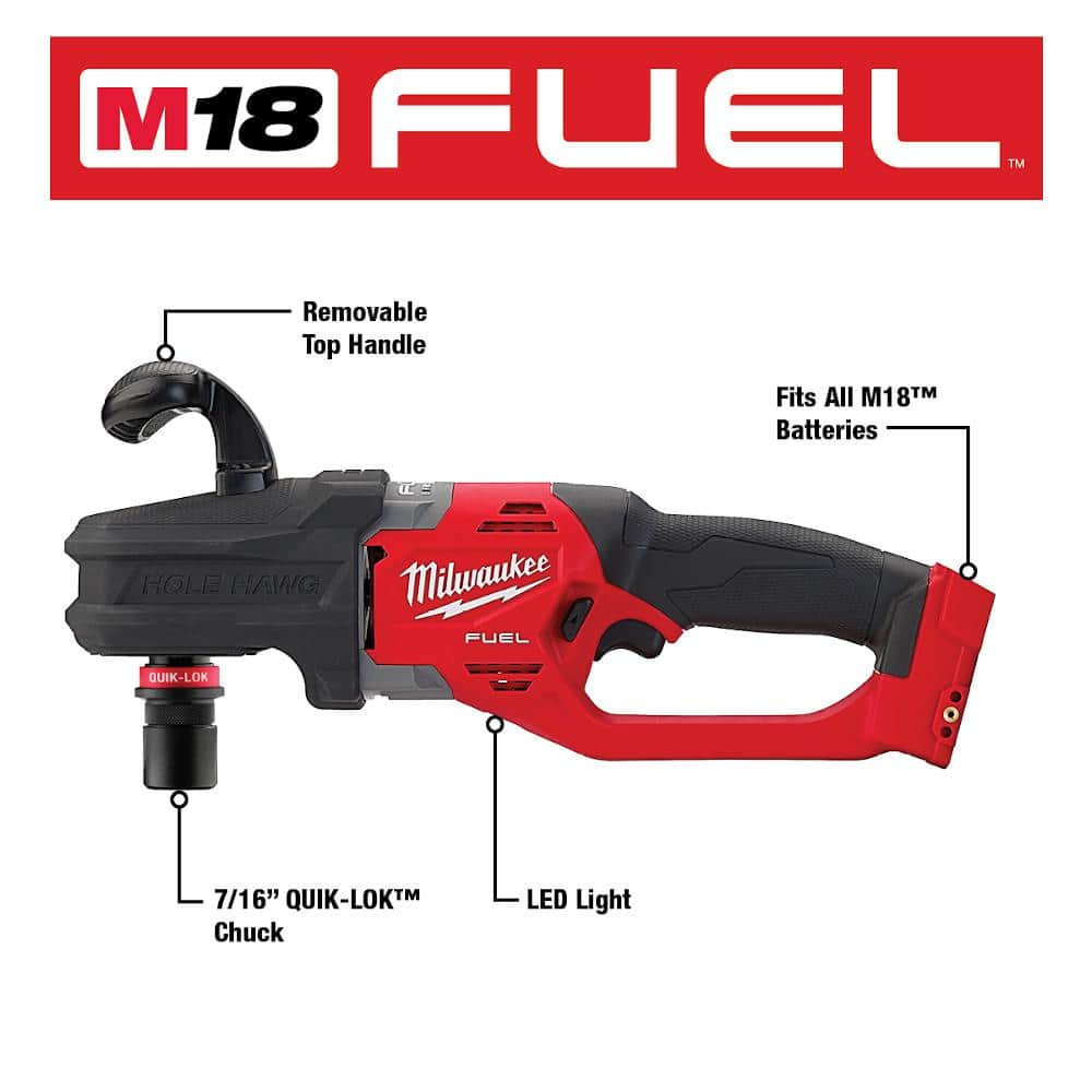 Milwaukee M18 FUEL 18V Brushless Cordless HOLE HAWG 7/16 in. Right Angle Drill w/ QUIK-LOK (Tool-Only)