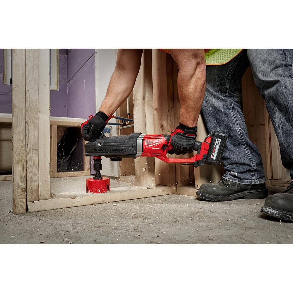 Milwaukee M18 FUEL 18-Volt Lithium-Ion Brushless Cordless GEN 2 SUPER HAWG 7/16 in. Right Angle Drill with 9pc PACKOUT Hole Saw Kit