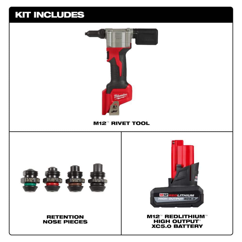 Milwaukee M12 12-Volt Lithium-Ion Cordless Rivet Tool with M12 CP High Output 2.5 Ah Battery Pack