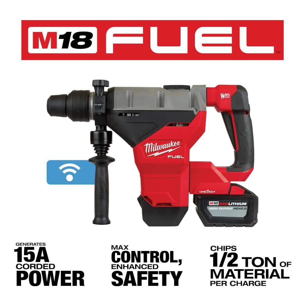 Milwaukee M18 FUEL ONE-KEY 18V Lithium-Ion Brushless Cordless 1-3/4 in. SDS-MAX Rotary Hammer Kit with 2x 12.0Ah Batteries, Rapid Charger & M18 FUEL Grinder