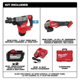 Milwaukee M18 FUEL ONE-KEY 18V Lithium-Ion Brushless Cordless 1-3/4 in. SDS-MAX Rotary Hammer Kit with 2x 12.0Ah Batteries, Rapid Charger & M18 FUEL Grinder