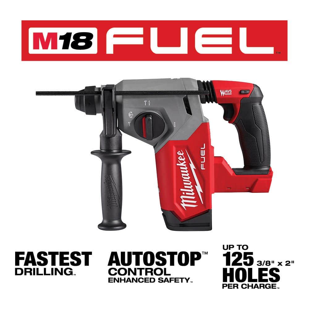 Milwaukee M18 FUEL 18V Lithium-Ion Brushless Cordless 1 in. SDS-Plus Rotary Hammer with Grinder and Two 6.0 Ah Batteries