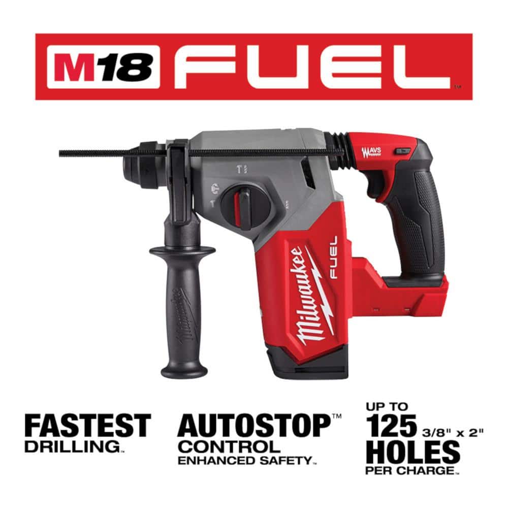 Milwaukee M18 FUEL 18V Lithium-Ion Brushless Cordless 1 in. SDS-Plus Rotary Hammer with 10 in. Bull Point & Steel Flat Chisel