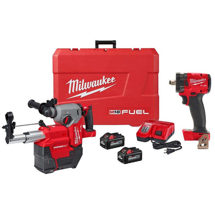 Milwaukee M18 FUEL 18-Volt Lithium-Ion Brushless 1 in. Cordless SDS-Plus Rotary Hammer Kit with FUEL 1/2 in. Impact Wrench (2 Batteries & Charger)
