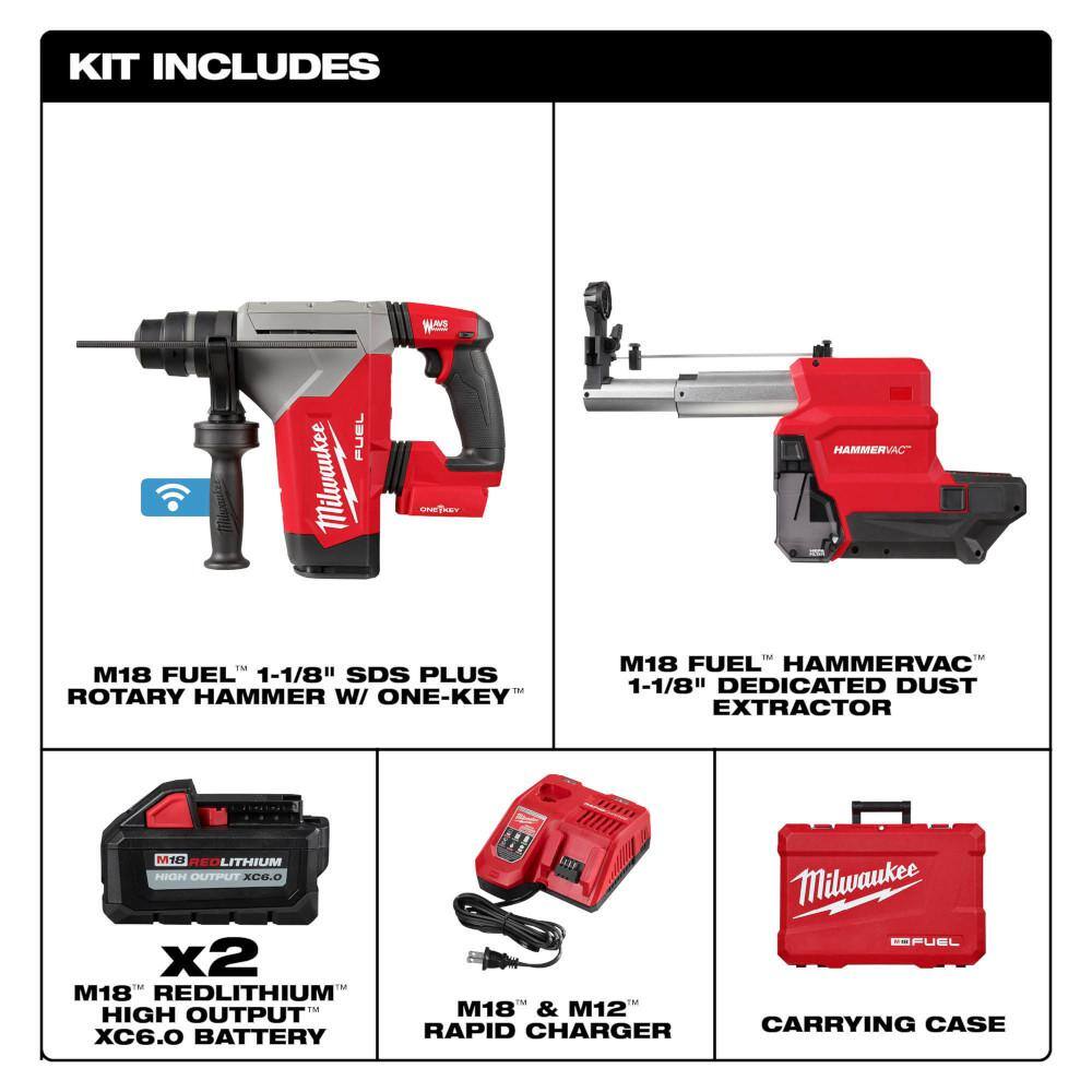 Milwaukee M18 FUEL 18V Lithium-Ion Brushless 1-1/8 in. Cordless SDS-Plus Rotary Hammer/Dust Extractor Kit & Oscillating Multi-Tool