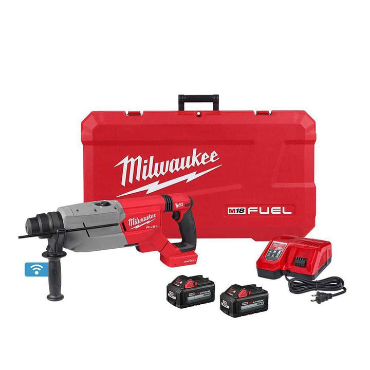 Milwaukee M18 FUEL ONE-KEY 18V Brushless 1-1/4 in. SDS-Plus D-Handle Rotary Hammer Kit with FUEL Grinder, (2) XC6.0 Batteries & Charger