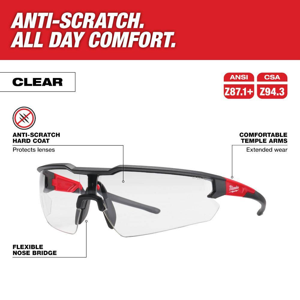 Milwaukee Gray Safety Glasses with Anti-Scratch Lenses, ANSI Z87.1+
