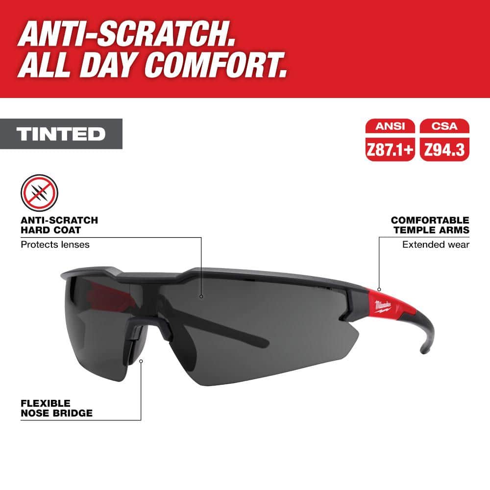 Milwaukee Safety Glasses with Tinted Anti-Scratch Lenses (6-Pack)