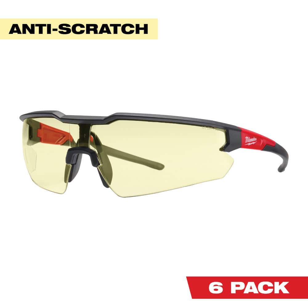 Milwaukee Safety Glasses with Yellow Anti-Scratch Lenses (12-Pack)