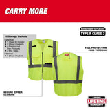 Milwaukee Large/XL Yellow Class 2 High Visibility Safety Vest, 10 Pockets + Clear Anti‑Scratch Safety Glasses