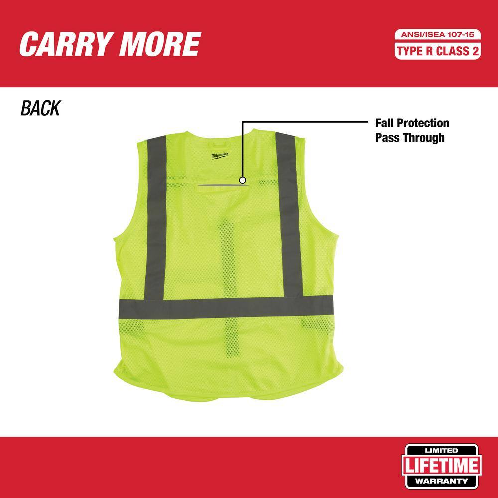 Milwaukee Large/X-Large Yellow Class 2 High-Visibility Safety Vest with 10 Pockets (12-Pack)