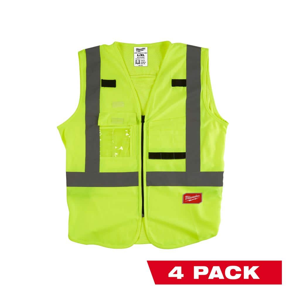 Milwaukee Large/X-Large Yellow Class 2 High-Visibility Safety Vest with 10 Pockets (12-Pack)