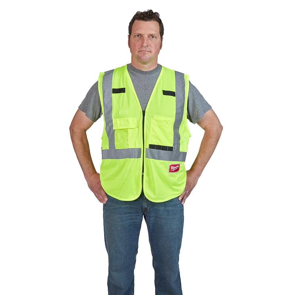 Milwaukee Large/X-Large Yellow Class 2 High-Visibility Safety Vest with 10 Pockets (12-Pack)