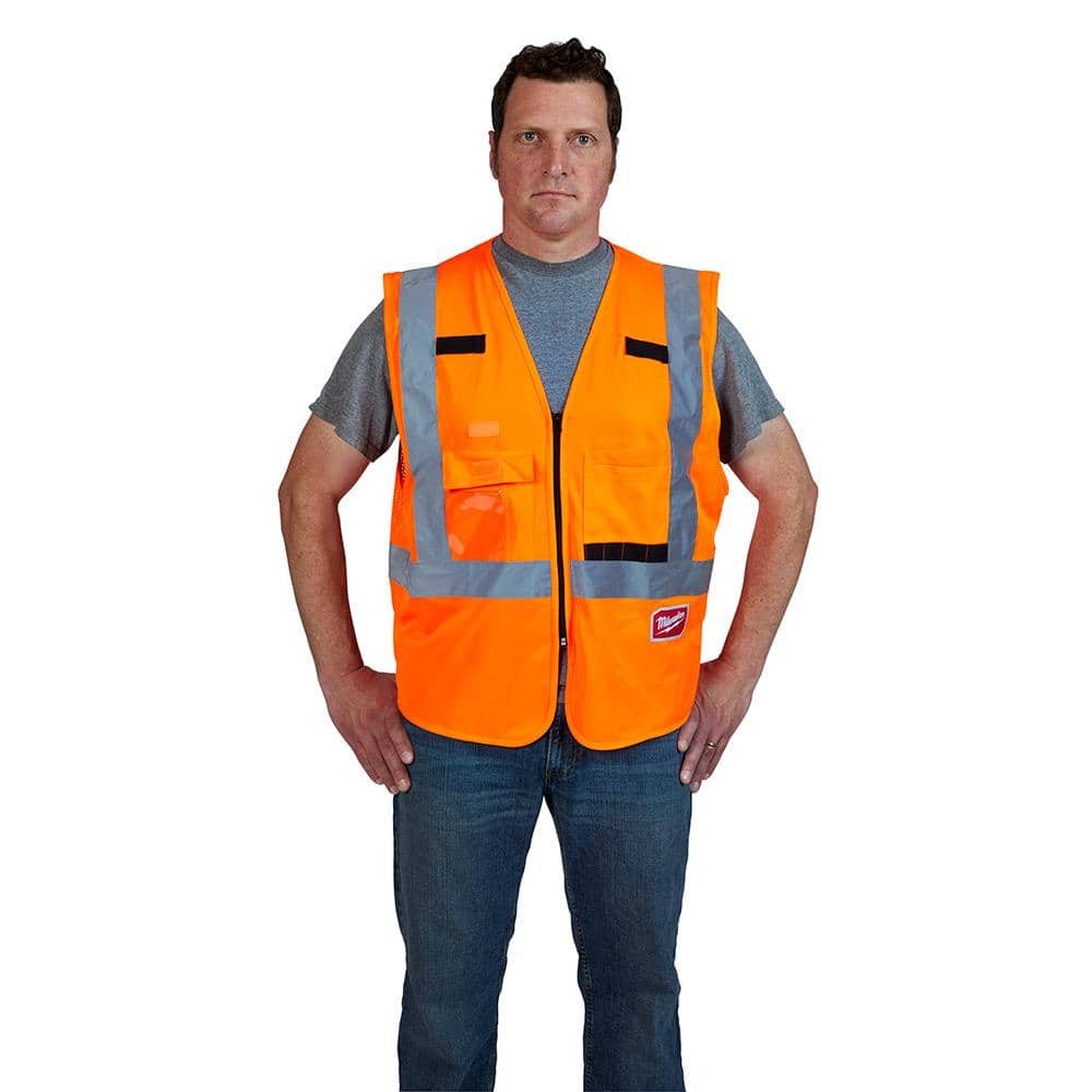 Milwaukee 4X-Large/5X-Large Orange Class 2 High-Visibility Safety Vest with 10 Pockets (4-Pack)