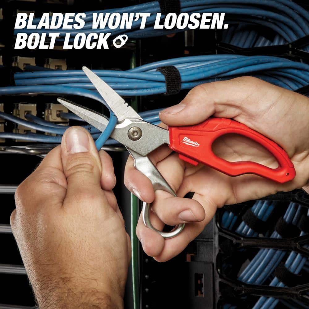 Milwaukee Electrician Snips, 2 in Blade, Bolt Lock, Forged Blades